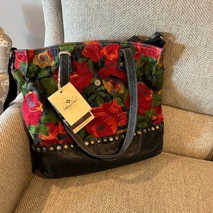 NEW Patricia Nash Italian Leather Embroidered Rose handbag/tote